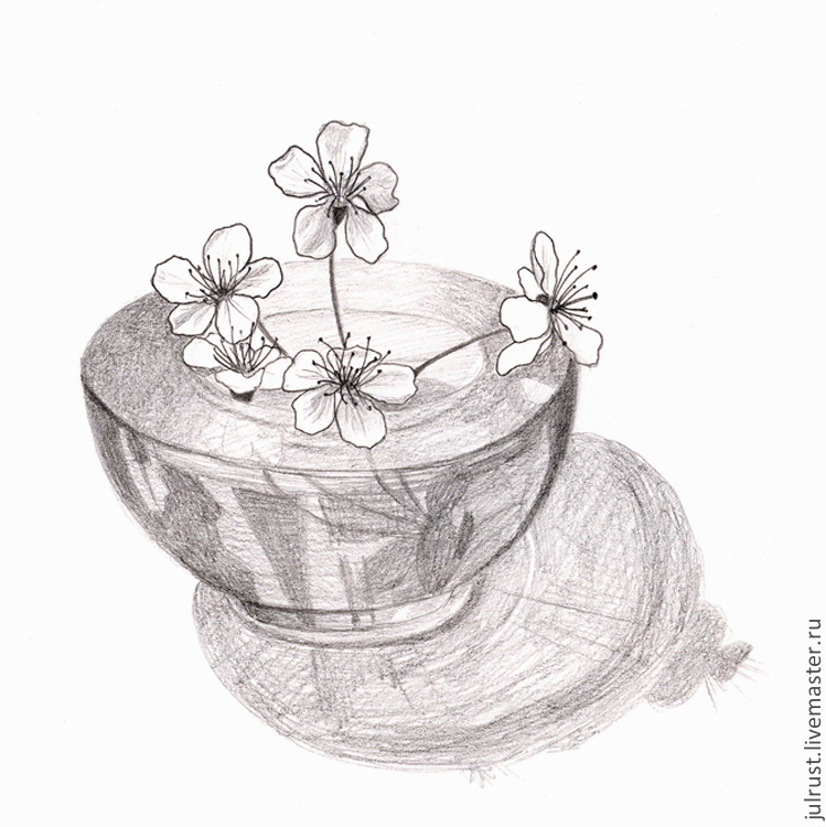 Картина Майский пустячок, рисунок карандашом серый белый цветы вишни –  заказать на Ярмарке Мастеров – 3VV1TRU | Картины, Москва