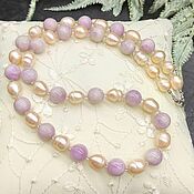 Работы для детей, handmade. Livemaster - original item Natural kunzite beads and natural pearls. Handmade.