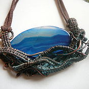Украшения handmade. Livemaster - original item Wire wrapped pendant "Storm", copper, agathe. Handmade.