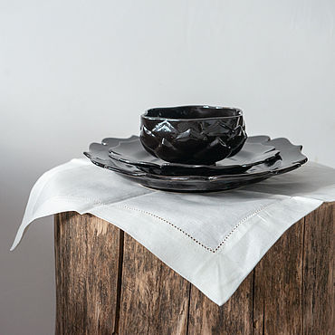 Посуда ручной работы. Ярмарка Мастеров - ручная работа Набор посуды из фарфора ручной работы Лотос черный. Handmade.