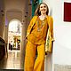 Linen pantsuit three-piece with top ' Mustard Rhapsody', Suits, Moscow,  Фото №1