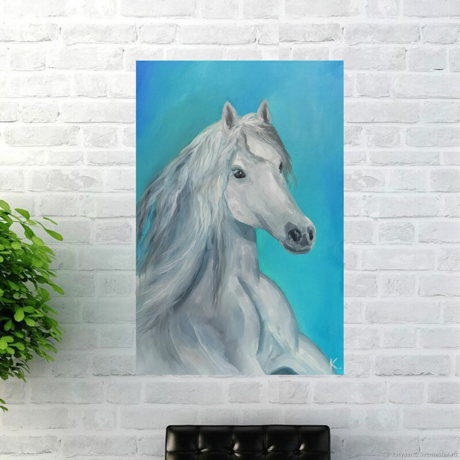 Картина маслом Белая лошадь. Интерьерная картина с лошадью на холсте, Картины, Зеленодольск,  Фото №1