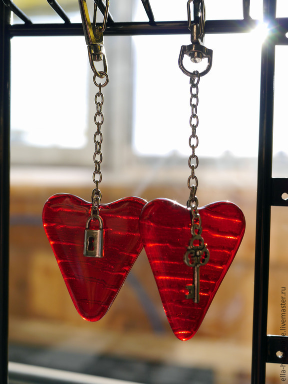 Комплект брелоков из стекла фьюзинг Когда два сердца бьются вместе