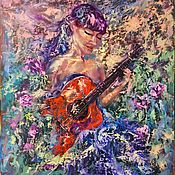 Картины и панно handmade. Livemaster - original item Oil painting girl with guitar 