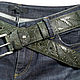 Green Leather Belt. Straps. Two Starlings. Ярмарка Мастеров.  Фото №5