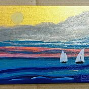 Картины и панно handmade. Livemaster - original item Painting landscape sailboats on the water with a mini easel 