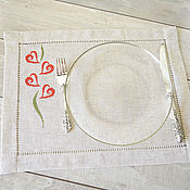 Five linen napkins with embroidery Fireworks
