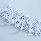 Подвязка из фатина с цветком, подвязка для невесты, свадебная подвязка