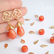 Украшения handmade. Livemaster - original item Earrings with leaves, orange agate, poussettes gold. Handmade.