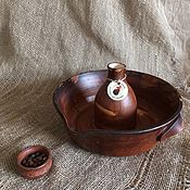 Набор. Глиняный чайник и миски кокос. Фактурная посуда