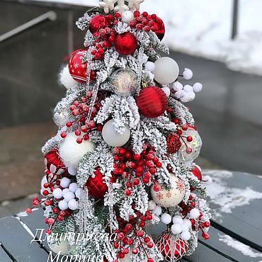 Украшение подвесное Новогоднее (дерево), H12,5x7см, в асс., красный/белый