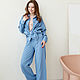 Order Summer blue muslin suit, shirt, trousers cotton light blue. mozaika-rus. Livemaster. . Suits Фото №3