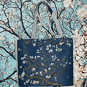 Claud Monet. Leather green white light blue bag handbag 'Poppies"