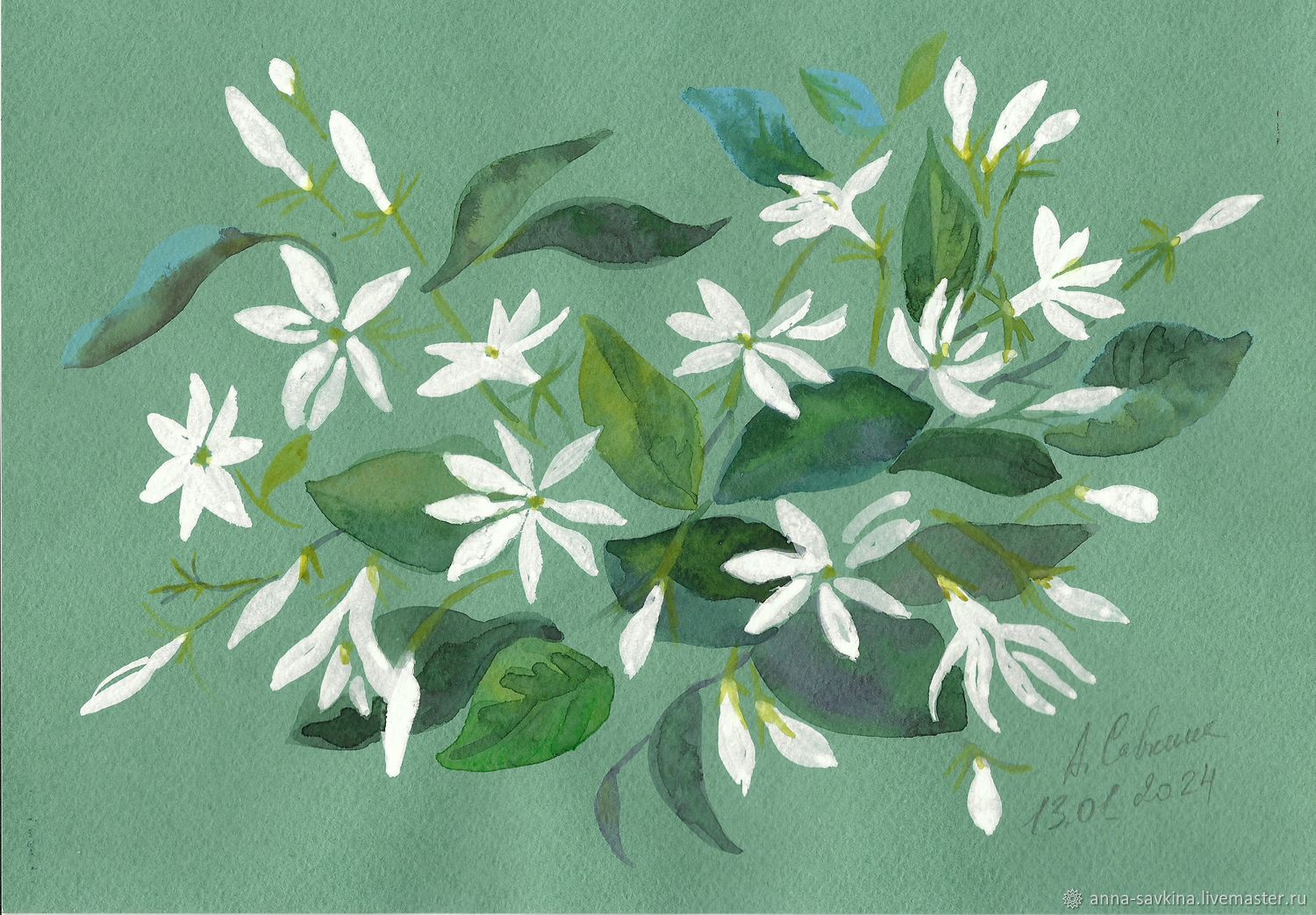 Картина акварелью "Жасмин". 2024 в интернет-магазине Ярмарка Мастеров ...