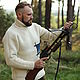 Вязаный мужской свитер  шерстяной  свитер ручной работы  белый свитер подарок для мужчины   из натуральной шерсти  для отдыха для охоты воротник – гольф подарок на любой случай