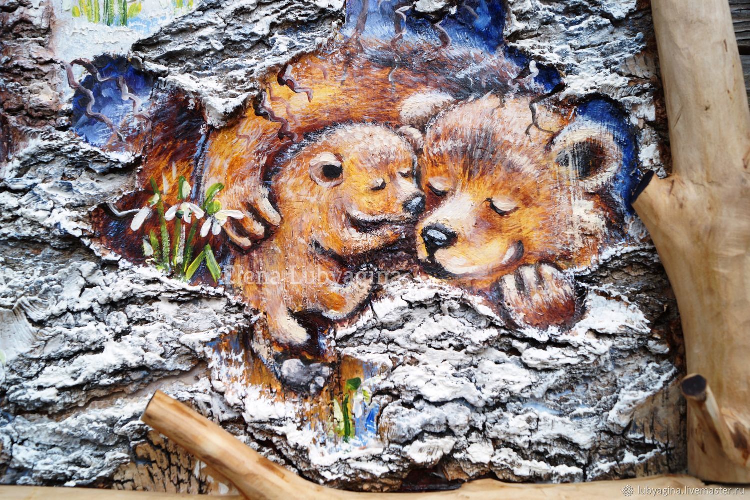 Картины из бересты медведи