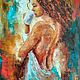 The picture of the Girl with coffee in the Nude oil palette knife, Pictures, Ekaterinburg,  Фото №1