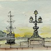 Картины и панно handmade. Livemaster - original item Saint Petersburg in the author`s watercolors of the ship and the lantern. Handmade.