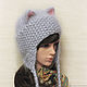 Hat with Cat ears knitted fluffy white female. Caps. Space Cat Knitting. My Livemaster. Фото №4