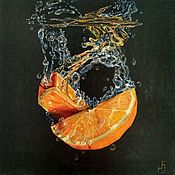 Картины и панно handmade. Livemaster - original item Oil painting orange Slices on a black background hyperrealism on canvas. Handmade.