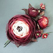 Украшения handmade. Livemaster - original item Morning of the Burgundy Valley Brooch - bouquet of handmade flowers made of fabric and leather. Handmade.