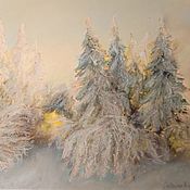 Картины и панно handmade. Livemaster - original item Pastel painting of a winter landscape in the forest in soft colors. Handmade.