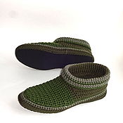 Обувь ручной работы handmade. Livemaster - original item Unisex slippers, green wool. Handmade.