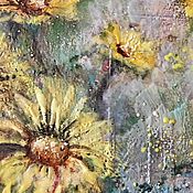 Картины и панно handmade. Livemaster - original item Painting Yellow daisies, encaustic, collage. Handmade.