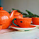 Tangerine tea set. ceramic handmade. Tea & Coffee Sets. JaneCeramics. My Livemaster. Фото №4