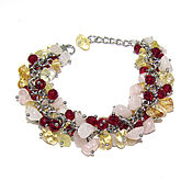 Украшения handmade. Livemaster - original item Bracelet stones citrine, rose quartz and glass beads. Handmade.