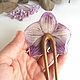 Order Wooden stud made of beech with a real Orchid flower Lilac. WonderLand. Livemaster. . Hairpin Фото №3