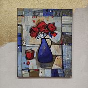 Картины и панно handmade. Livemaster - original item Pictures: Still life Three red flowers in a vase modern painting. Handmade.