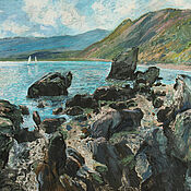 Картины и панно handmade. Livemaster - original item Oil pastel painting Quiet Bay. The black sea coast.. Handmade.