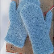 Аксессуары handmade. Livemaster - original item Mittens: Winter down mittens made of thick blue mohair. Handmade.