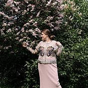 Льняное платье/блуза  с вышивкой "Розовые страсти"