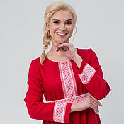 Одежда handmade. Livemaster - original item Dress red linen Alatyr with sleeve. Handmade.