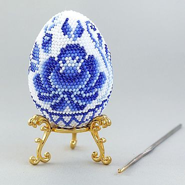 Сувениры и подарки ручной работы. Ярмарка Мастеров - ручная работа Набор для вязания с бисером "Яйцо "Синий цветок". Handmade.