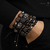 Украшения handmade. Livemaster - original item Bracelet Braided with skulls Onyx Lava Braided friendship bracelet. Handmade.