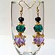 Glamorous jewelry set - bracelet and earrings - rhinestone Oriental style. Feminine, elegant, festive decoration in purple - green tones.
