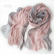 Аксессуары handmade. Livemaster - original item Stole Scarf pink gray silk 100% pressed women`s Scarf large. Handmade.