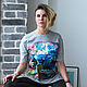 Order T-shirt grey Girl, the sea and the whales hand painted. Koler-art handpainted wear. Livemaster. . T-shirts Фото №3