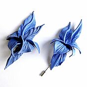 Украшения handmade. Livemaster - original item A small brooch on the lapel is a flower made of leather Naiv blue heavenly. Handmade.