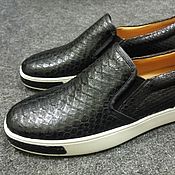 Обувь ручной работы handmade. Livemaster - original item Men`s slip-ons made of genuine Python leather, black color.. Handmade.
