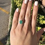 Украшения handmade. Livemaster - original item 2.14tcw Natural Emerald Oval & Diamond Halo Engagement Ring 14K. Handmade.