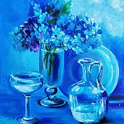 Картины и панно handmade. Livemaster - original item Painting blue still life with hydrangea.. Handmade.