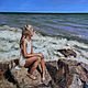 Girl and the sea. Oil on canvas on hardboard. 30h30 cm, Pictures, Moscow,  Фото №1