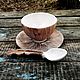 Кокос чайная пара, чашка с блюдцем для кофе чая из глины ручной работы, Чайные пары, Москва,  Фото №1