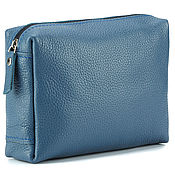Сумки и аксессуары handmade. Livemaster - original item Prima leather cosmetic bag (blue). Handmade.