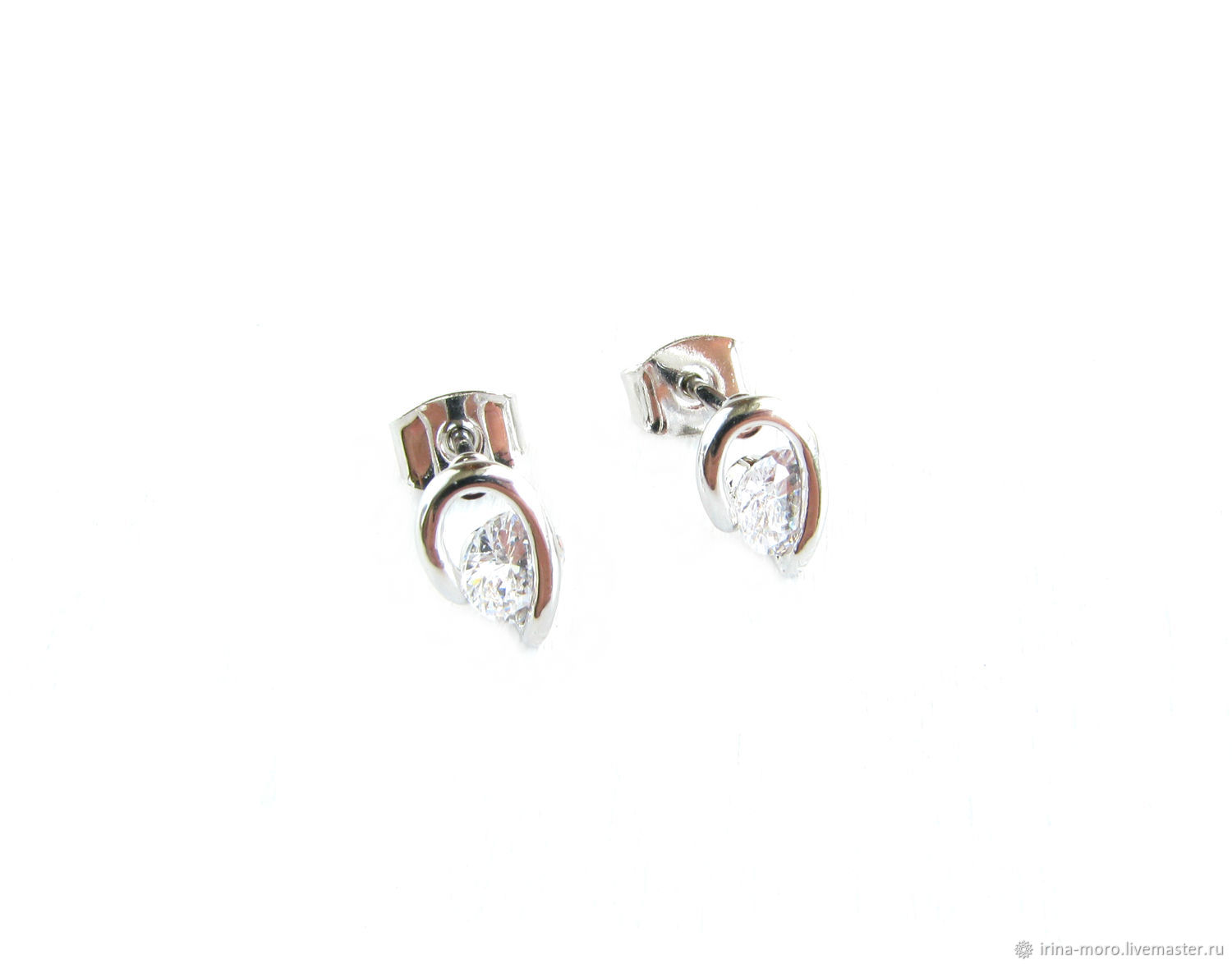 Earrings with white cubic zirconia, casual stud earrings, Stud earrings, Moscow,  Фото №1