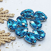 Материалы для творчества handmade. Livemaster - original item Rhinestones drops 14/10 mm Blue aquamarine in a frame. Handmade.